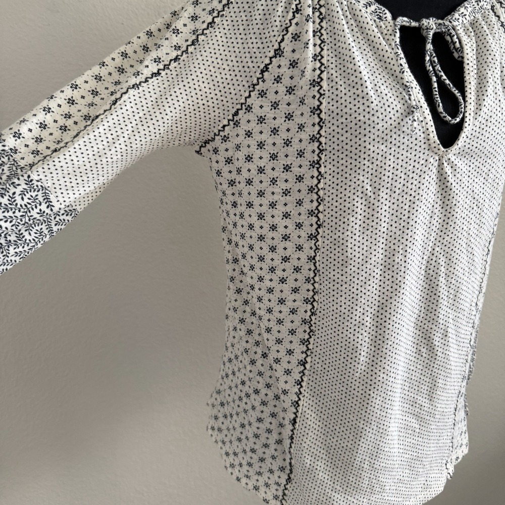 Lucky Brand Women's Medium Top Blouse Boho Embroidered Peasant Tie Front - Picture 6 of 8